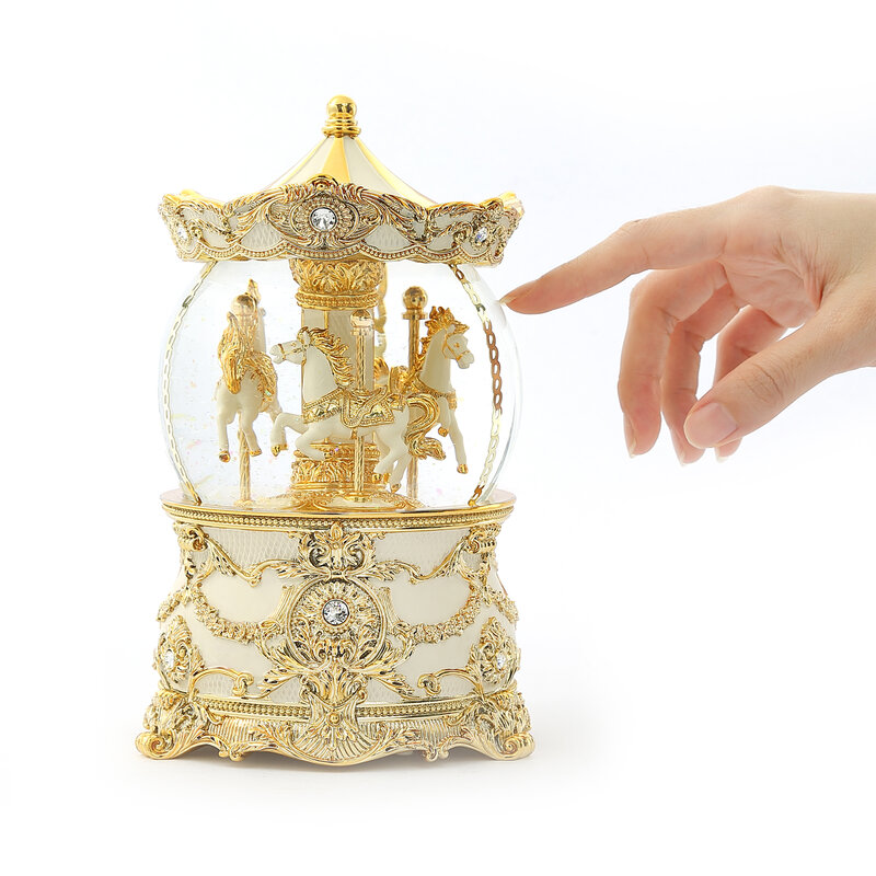 XIAOQIU Small Crystal Ball Music Box with Snowflake Carousel Golden Windup  Glass Musical Box for Valentine's Day Birthday Gifts-The Carousel Waltz  Romantic Present (Color : Gold) 